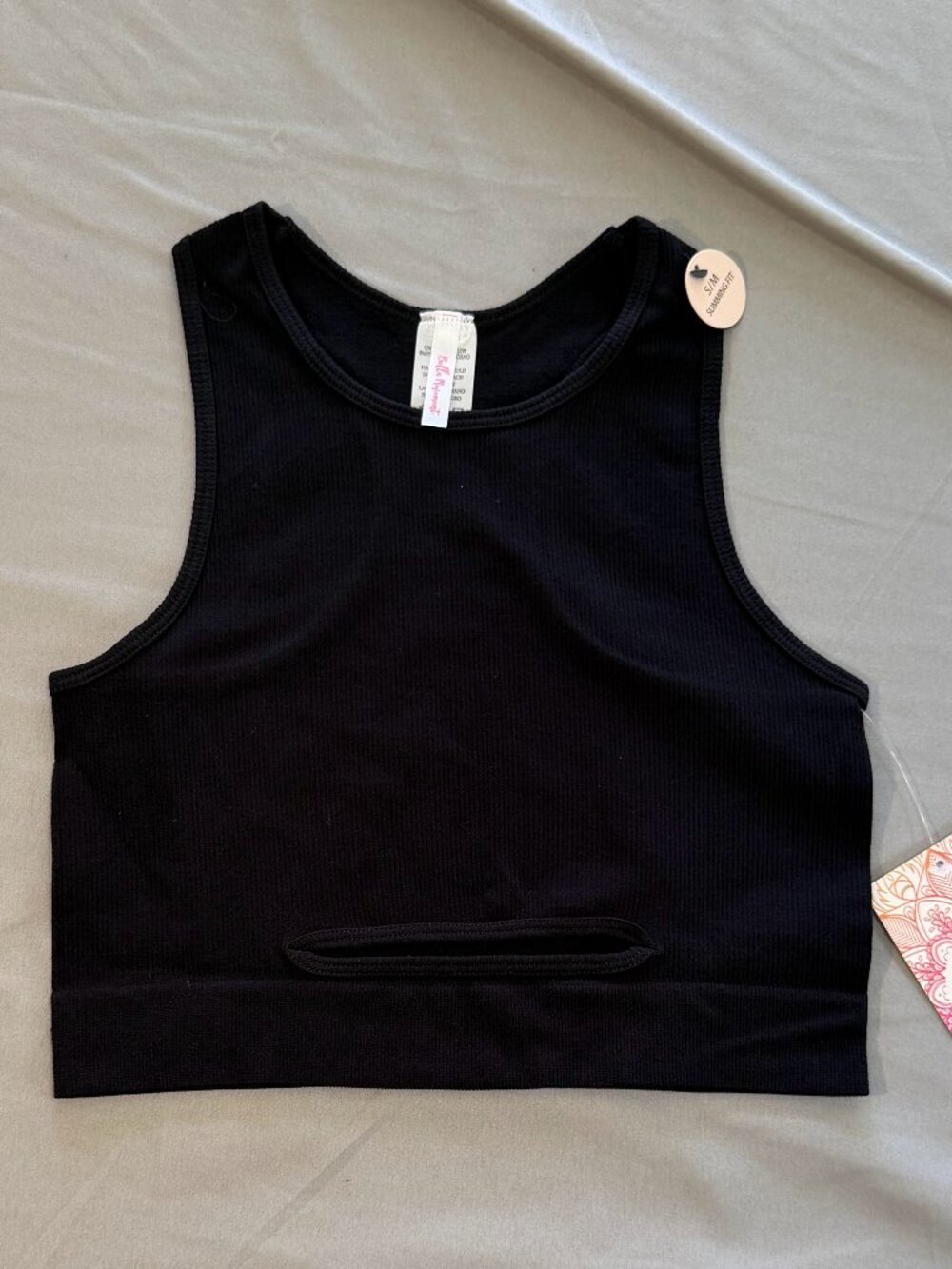 Bella Movement Women’s Cut-out Rib Cropped Tank Black Size S/M NWT Slimming Fit